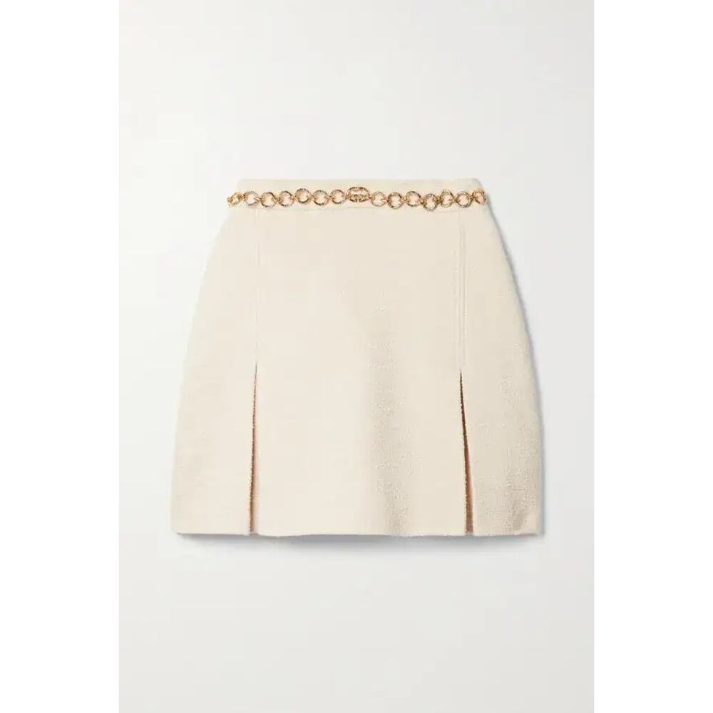 Gucci Chain Embellished Bouclé Mini Skirt White IT 36 NWT